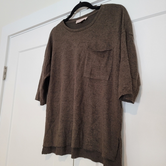 Anthropologie Philosophy Inside Out Oversized 1/2 Sleeve Pocket Moss Sweater - Picture 2 of 10